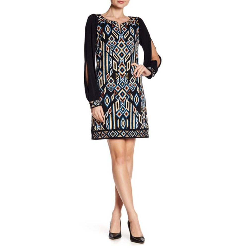 Laundry by Shelli Segal Multicolored Split Sleeve Cocktail Mosaic Dress size 8